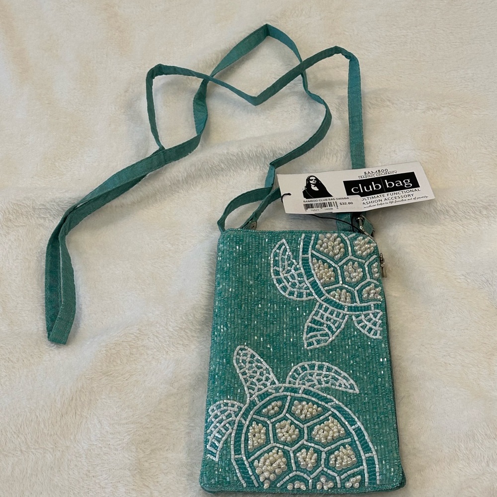Teal Beaded Turtle Crossbody Bag